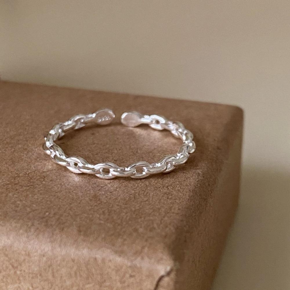 925 Sterling Silver Retro Brushed Open Finger Ring - Women's High-End Niche Light Luxury, Trendy and Non-Fading.