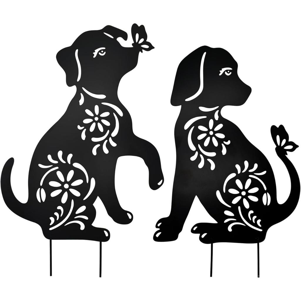 2 Pack Metal Dog Stakes Garden Decor Stakes Black Dog Silhouette Statue for Outside Metal Dog Ornaments for Outdoor Garden Home Patio Yard Decor