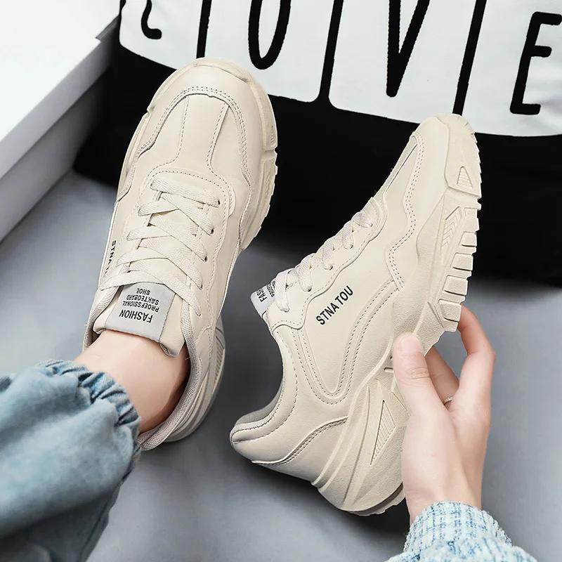 Fashion Thick Soled Men's Sports Shoes with Natural Leather Wedge Heels Sapatos Masculinas Fashion Shoes Best-selling Products in 2025