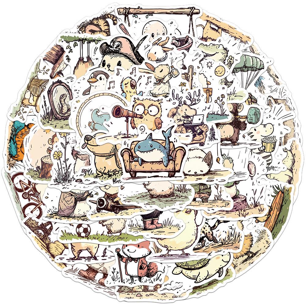 50 Cute Hand-Painted Animal Cartoon Stickers for DIY Phone Case Decoration