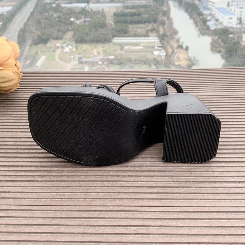 Fashion 2025 New Fashion Summer Open Round Toe Bottom Buckle Shallow Mouth Casual Thick High Heel Large Women's Sandals 35-42