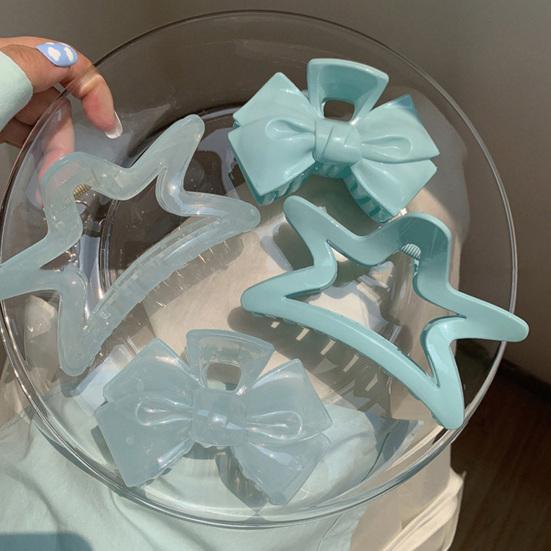 Hair Claw Transparent Jelly Color Bow Tie Star Design Shark Clip Back Head Large Hair Clip Hair Accessory