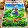 Flannel BlanketSuper Mario Custom Name Text Personalized Soft Warm Throw Blanket Home Decor Gift