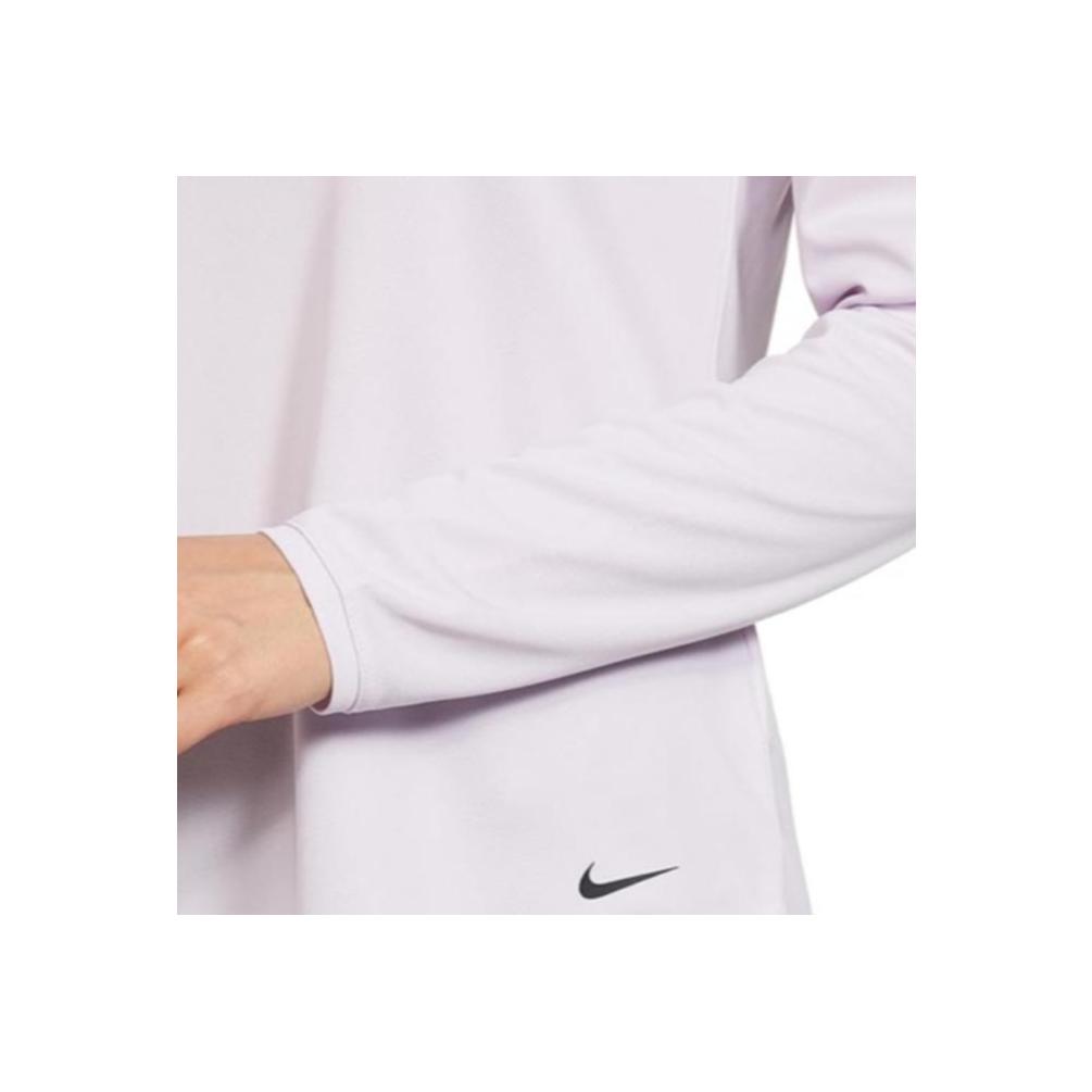 Nike Solid Color Logo Print Half Button Pullover Long Sleeve Polo Shirt Women Tops Pink Purple DH2317-530