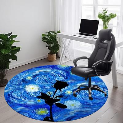 1pc Starry Night Rose Chair Carpet for Office, Round Non-Slip Durable Large Size Office Carpet, Suitable for Office, Beautiful Decoration