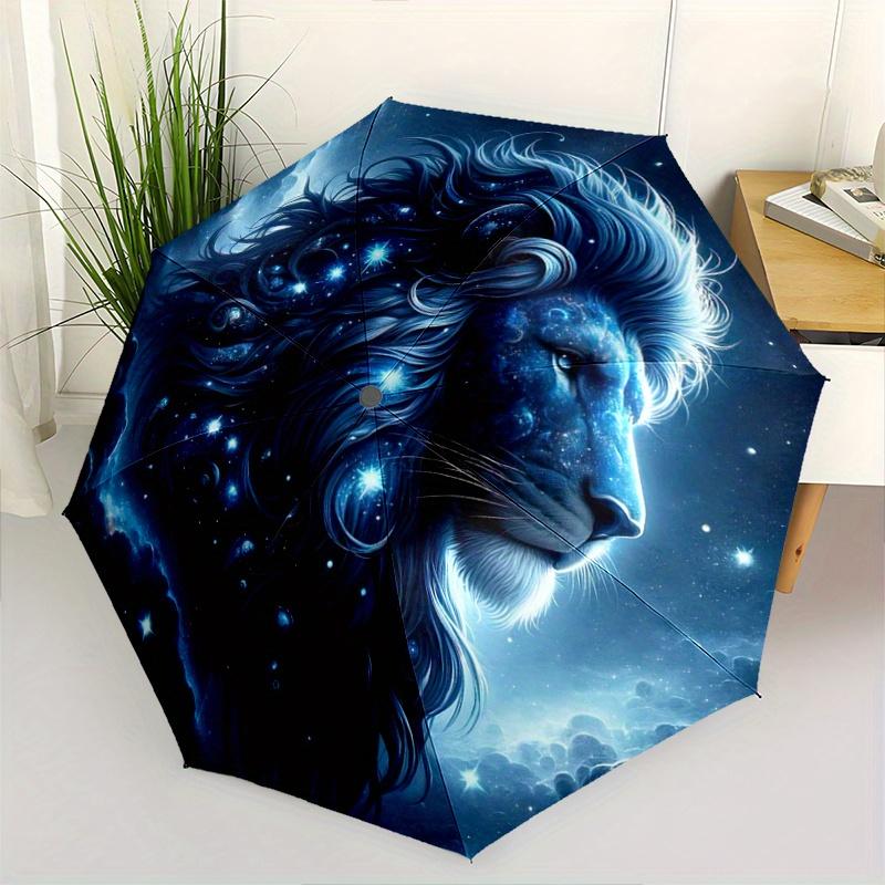 1pc Starry Sky Majesty Lion Pattern Automatic Umbrella is Fashionable and Good-Looking,  Suitable for Travel and Daily UseN087