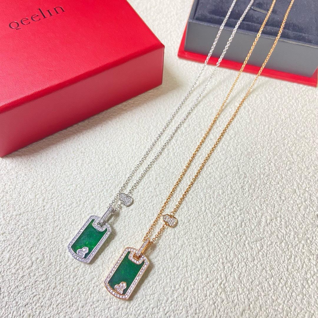 2025 Kirin Gold Plated Necklace with Diamond Inlay & Mother-of-Pearl Gourd Design - Women s National Style
