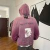 Mens Oversized Hooded Zip-Up Sweatshirt Vintage Washed Distressed Graphic Print Streetwear Winter Casual Pullover