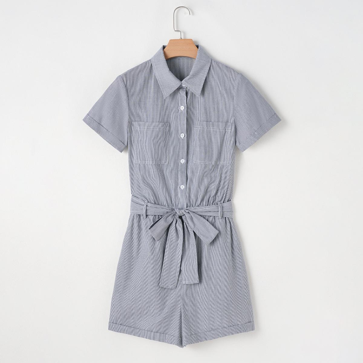 

Летний повседневный вязаный ромпер с коротким рукавом и отложным воротником от Shiying Extra Large