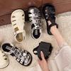 Soft Leather Version~ Fashionable Woven Roman Sandals Women's 2025 Summer New Flat-bottomed Versatile Hollow Bag Head Pig Cage Shoes