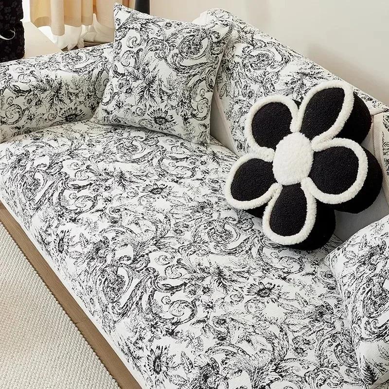 Four Seasons Abstract Painting Chenille Sofa Mat Anti Slip New Vintage Sofa Cover Messy Floral Seat Cushions Slipcover covers