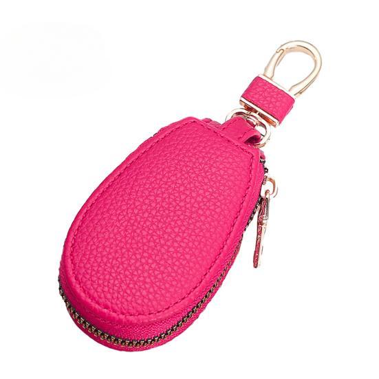 Faux Leather Car Key Case with Hanging Buckle Keyring Chain Portable Remote Key Fob Holder Zipper Bag Protector Pouch Wallet CLE