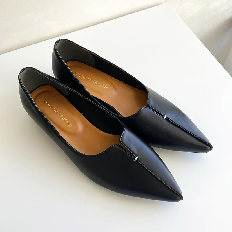 Oriental Traffic Pumps Pointed Toe Slit Flare Heel Stable All Year Work Office Casual Occasion 45301 BLACK Cm Women's 24.0