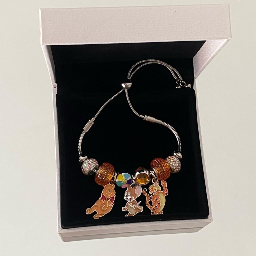 Verstellbares Edelstahl-Charme-Armband mit Winnie Puuh und Zeichentrickfiguren für Damen und Herren