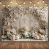 1 Stück Polyester-Kreuzblume und floraler Hintergrund mit Taube, geeignet für Erstkommunion, Hochzeit, Taufe