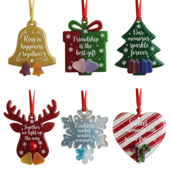 6Pcs Friendship Christmas Ornament Snowman Heart Xmas Tree Design Hanging Pendant Festivals DIY Holiday Decor