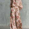 1116 New European and American Style Fashion Luxury Black Gold Baroque Print Nine-quarter Sleeve Wide-leg Pants Set Women's Two-piece Set