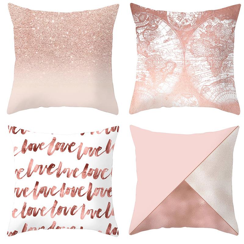 

Розовая геометрическая серия букв Наволочка Сшитый розовый буквенный узор Дом Диван Подушка Подушка Чехол 45*45cm