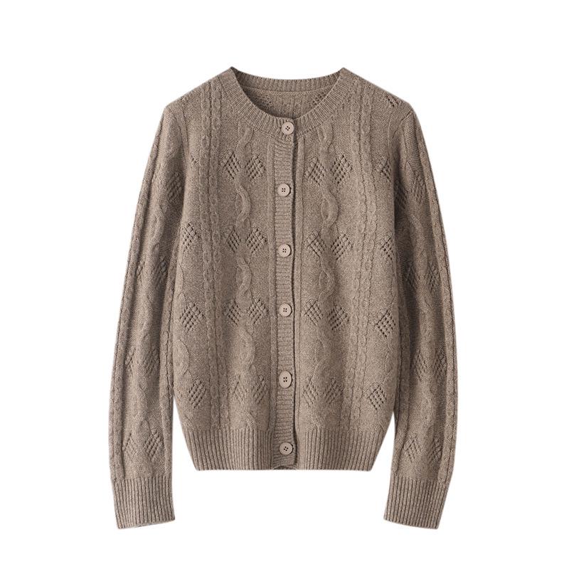 Women's 3D Crochet Thickened Wool Cardigan - Long Sleeve Knit Sweater for Autumn & Winter