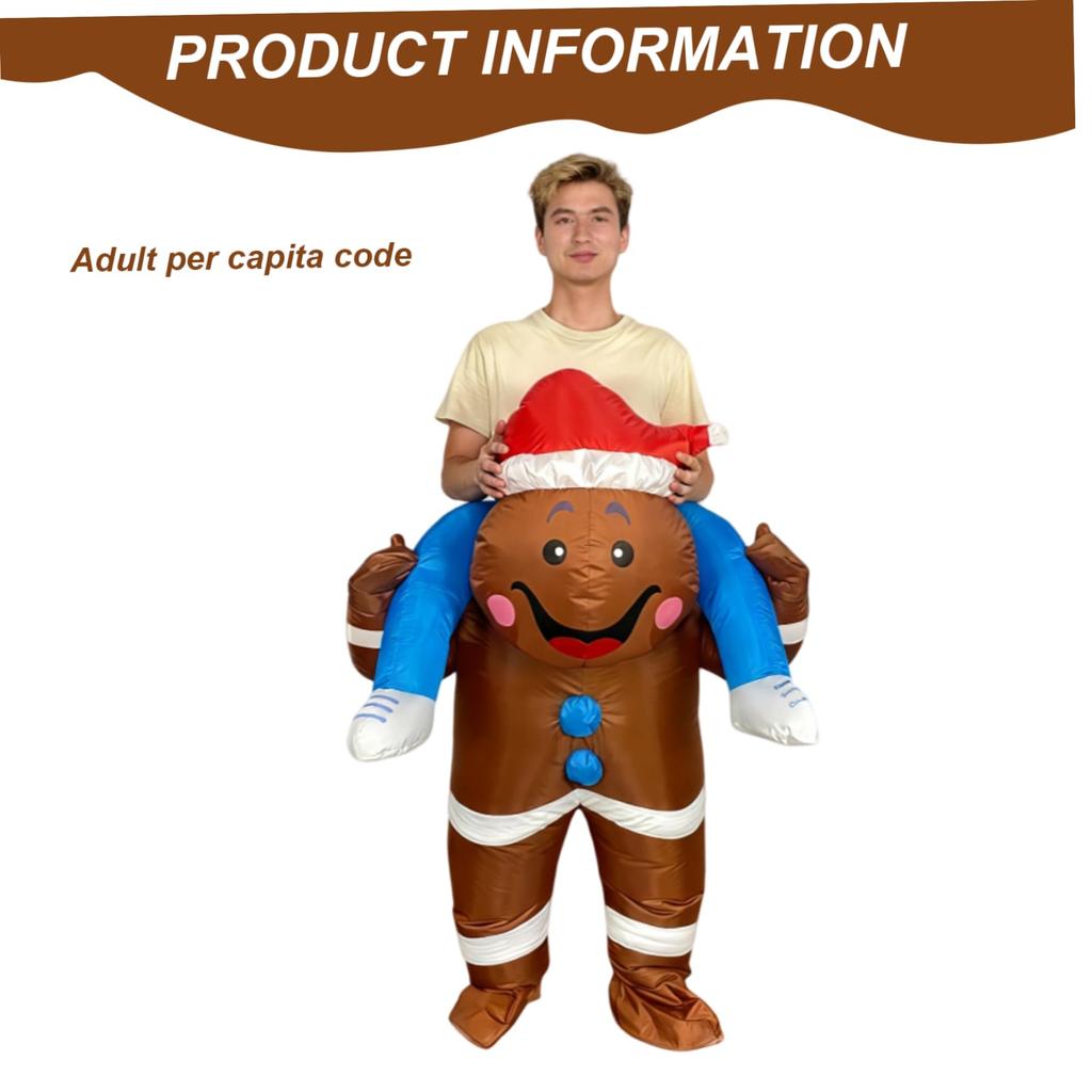 Inflatable Gingerbread Man Costume Adult, Ride On Gingerbread Costume, Fancy Funny Costumes Christmas Halloween Blow Up Costumes