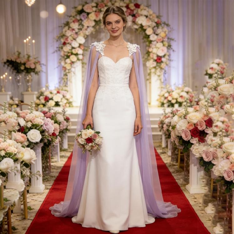 Delicato Scialle Staccabile Trasparente Lunghezza Cattedrale Accessorio Sposa Per Banchetti Ricevimenti