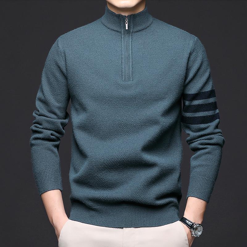 Manzibo Men's Half-Zip Jacquard Knit Stand Collar Sweater - Breathable Casual Autumn/Winter Pullover