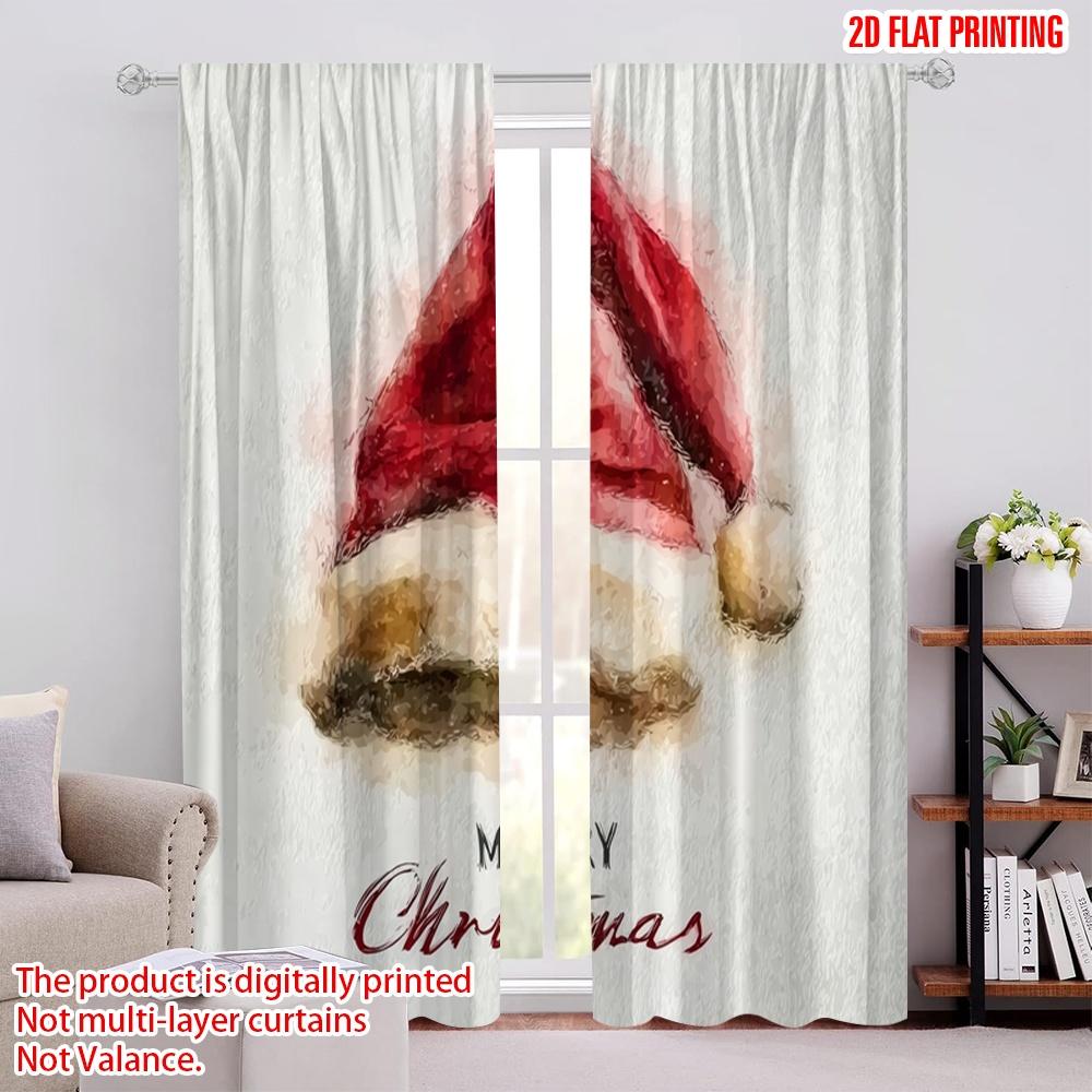 

2pcs,2D plane printing Contemporary Curtains Vintage Santa hat Polyester Fabric (without rod) Festive Use for Bedroom, Living 52.50 × 116.00 cm 2 pcs