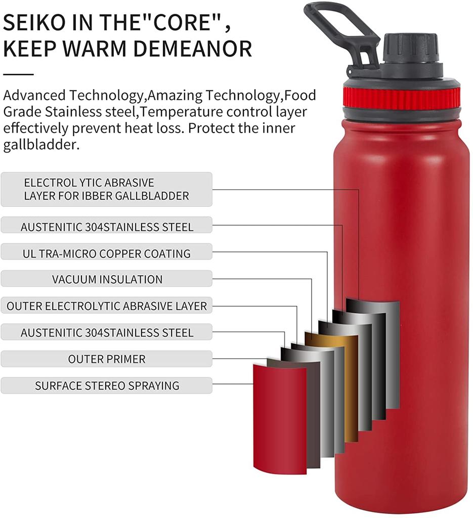 UPORS Stainless Steel Sport Water Bottle 600ml/800ml Large Capacity Double Wall Vacuum Insulated Tumbler Portable Thermos Bottle