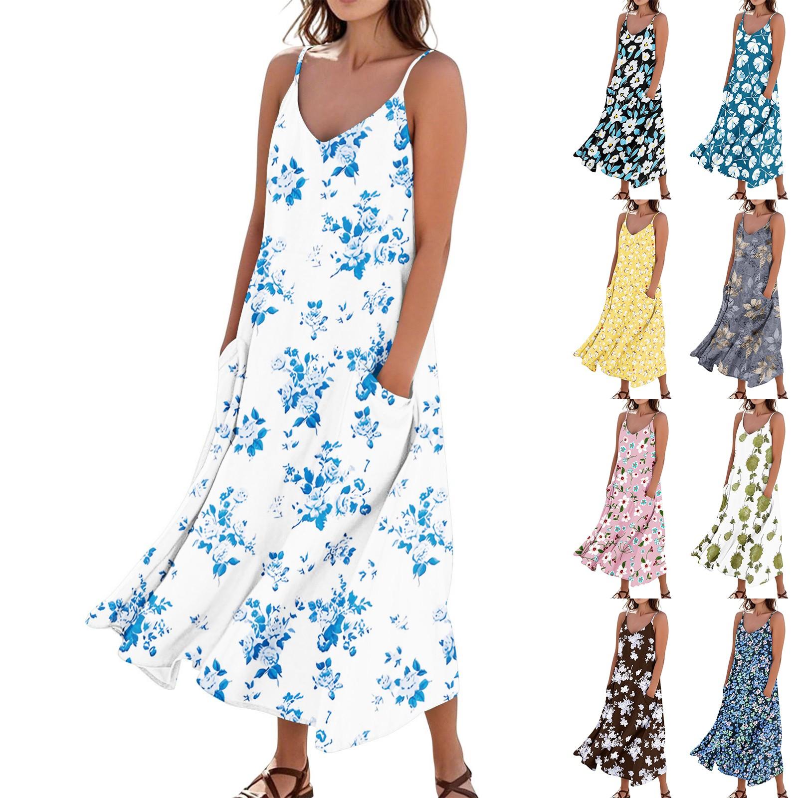 

Women s Summer Dress Casual Loose Long Beach Vacation Dresses M рожевий