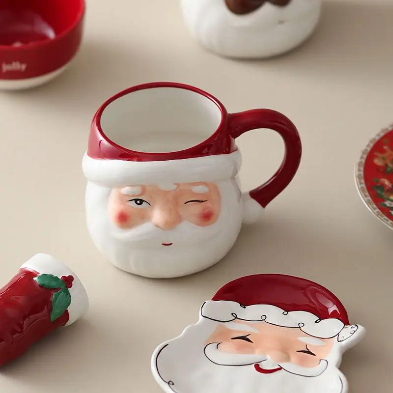 Weihnachtstasse Großes Fassungsvermögen 650ml Keramiktasse Unterglasurfarbe Weihnachtsmann Wasserbecher Snacks Dessert Untertasse