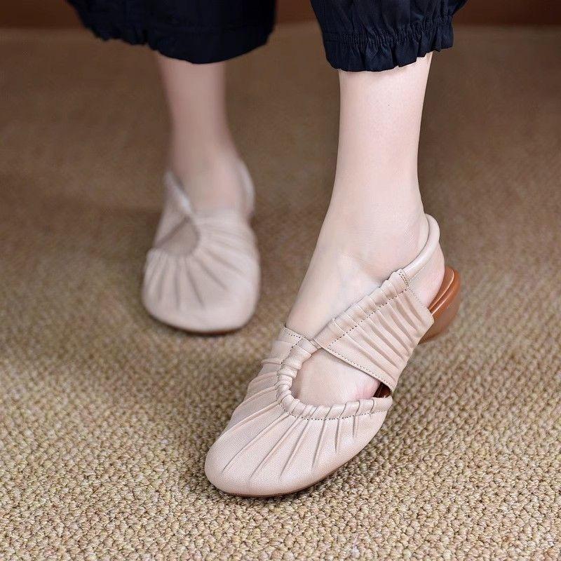 Fashion Original Toe Sandals 25 New Style Thick Heel Beach Roman Sandals Women's Shoes Top Layer Cowhide Low Heel Mom Shoes