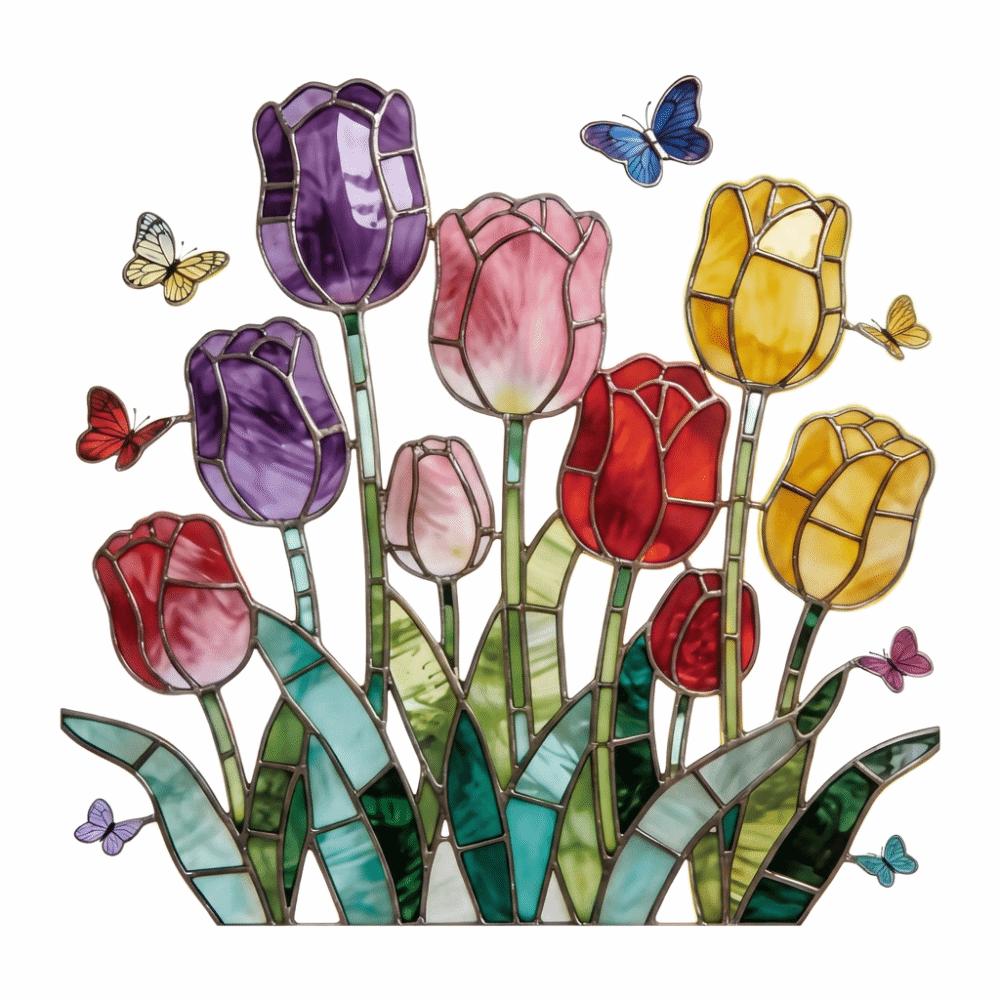 Removable Tulip Window Decals Waterproof Tulip Butterfly Wallpaper Tulip Glass Stickers  Doors Tulip 30cm