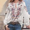 Vintage Women O Neck Long Sleeve Floral Print Pullover Loose Plus Size Shirt