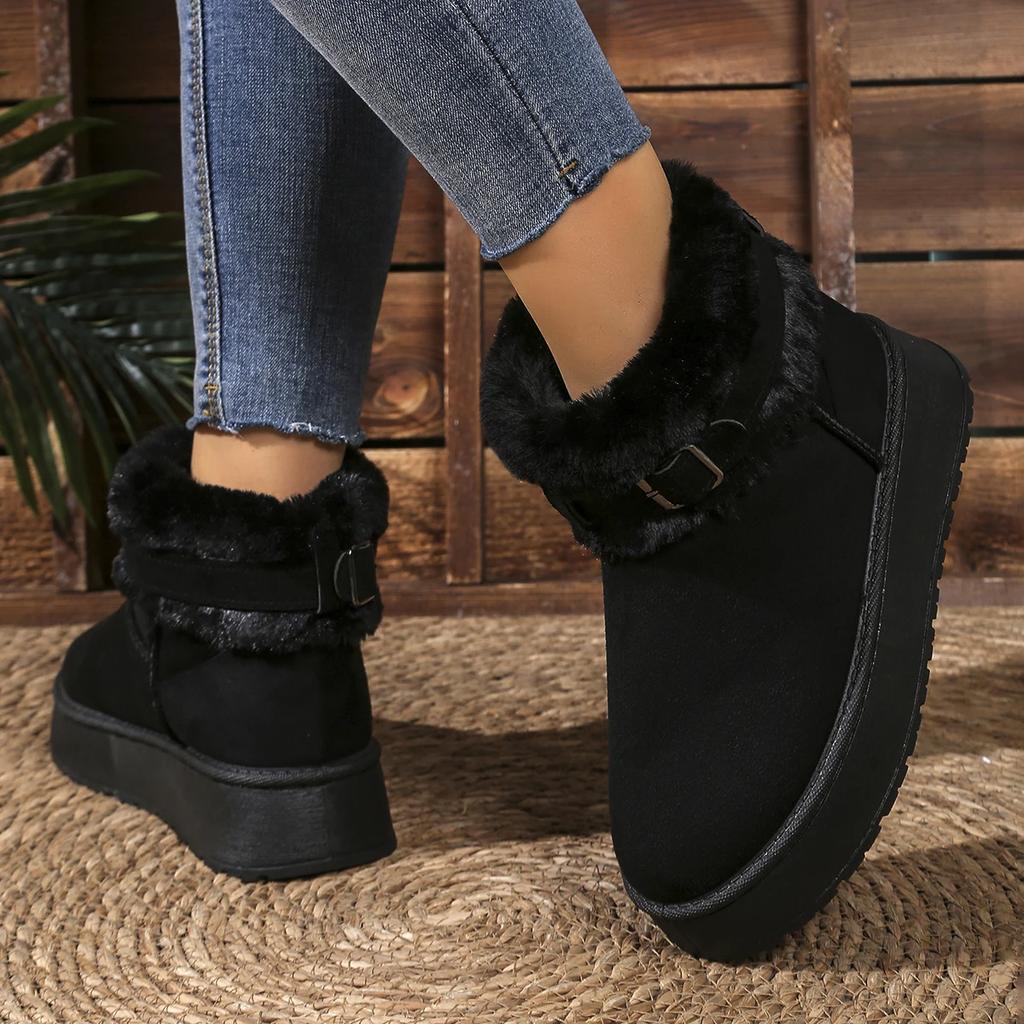 Fashion Metal Buckle Thicken Warm Fur Ankle Boots Women Winter Platform Short Plush Snow Boots Woman Comfortable Cotton Shoes