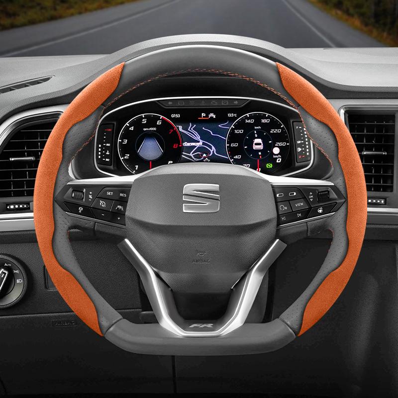 Npcr5 Suitable for Seat Anti-Slip Buckle Segmented Suede Steering Wheel Cover for Ibiza, Arona, Leon, Leon Sportstourer, Ateca and Other 