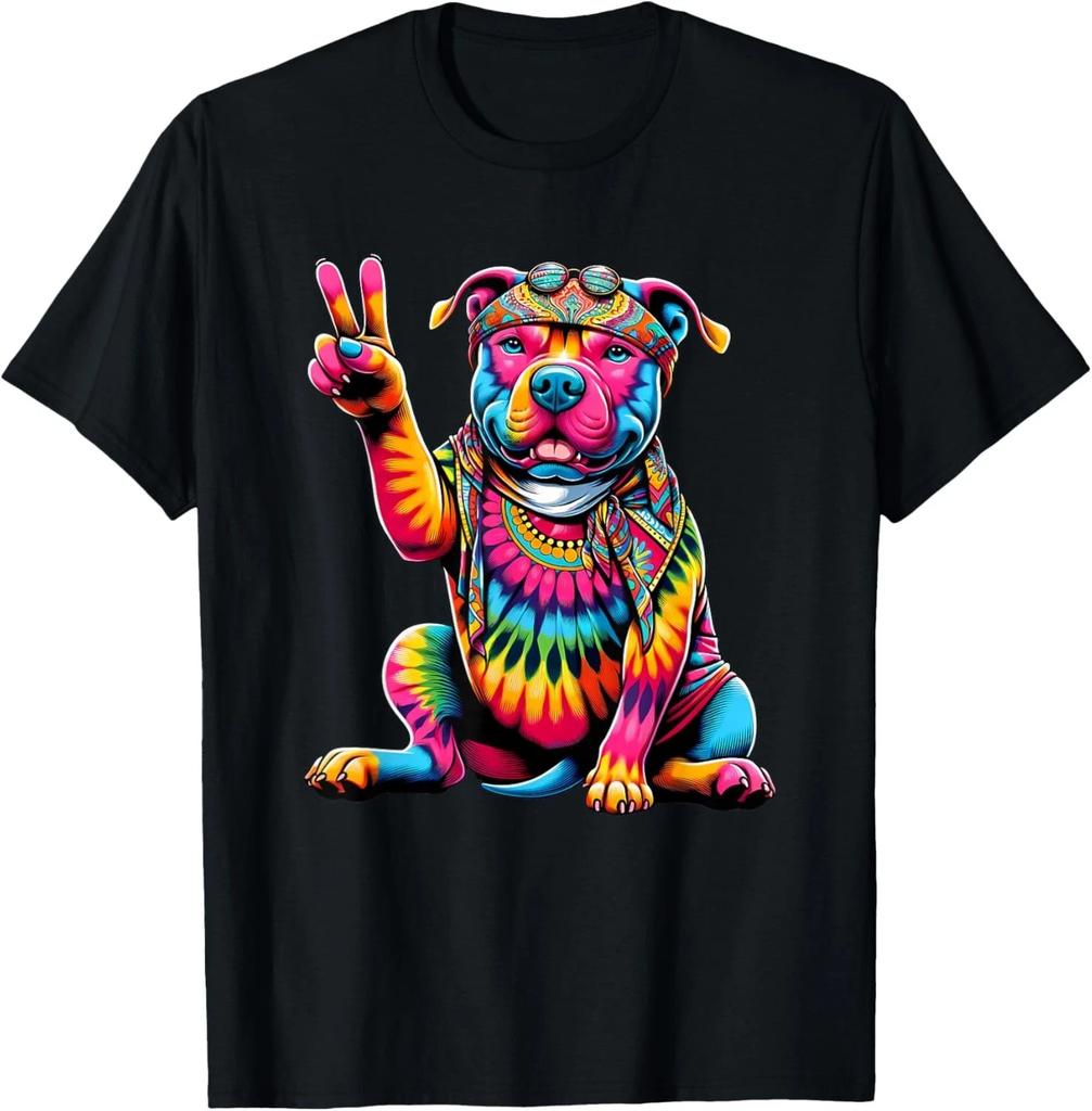 Peace Sign Tie Dye Pit Bull dog Gift Unisex T-Shirt