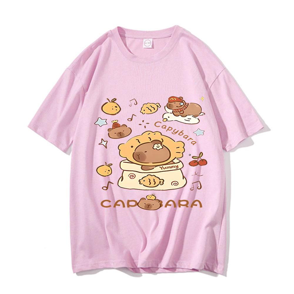 Cute Capybara Tshirt Unisex Design Sense of Personality Casual Loose Shortsleeved Kawaii Animals Printed Tops Figure Silhouette