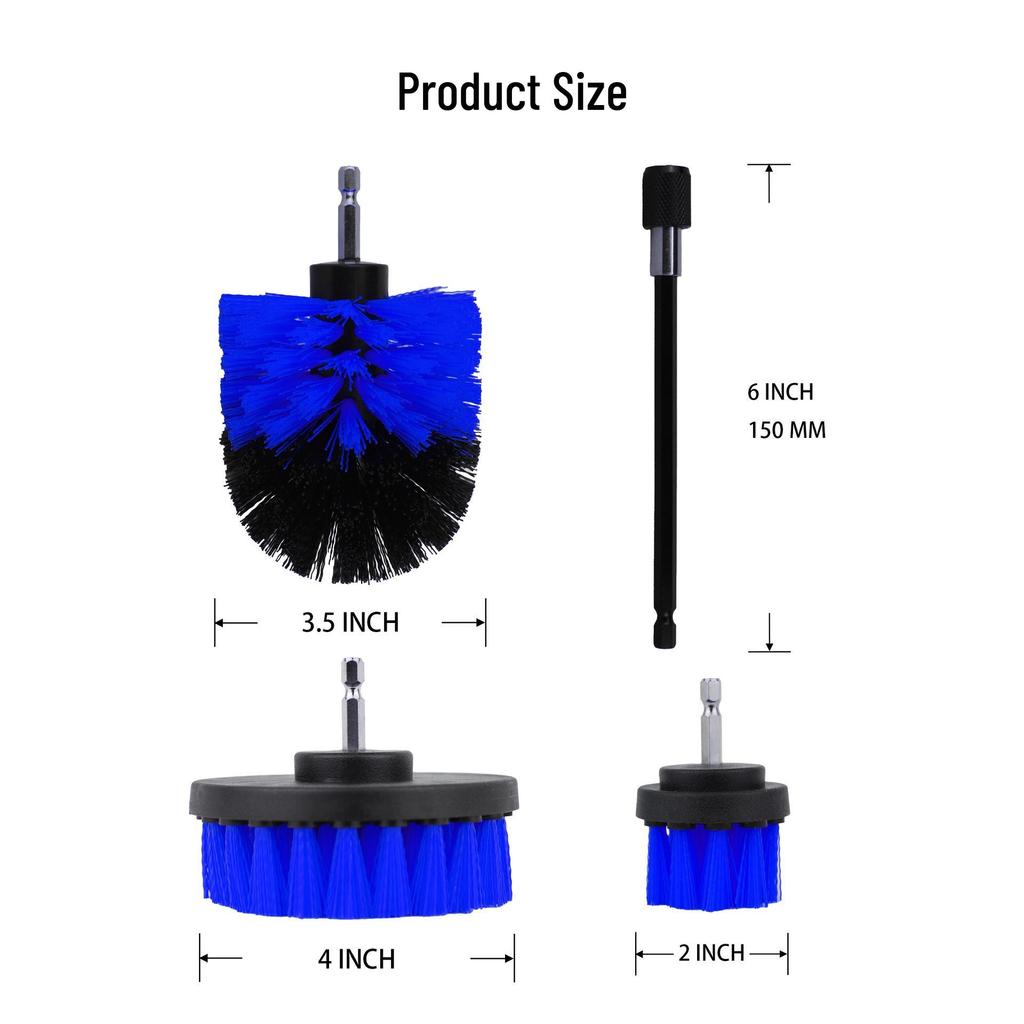Çubuk Matkap Fırça Seti: Mutfak, Banyo, Araba Jantları için Fayans ve Cam Temizleyici - Mavi Top ve Düz Fırçalar Dahildir