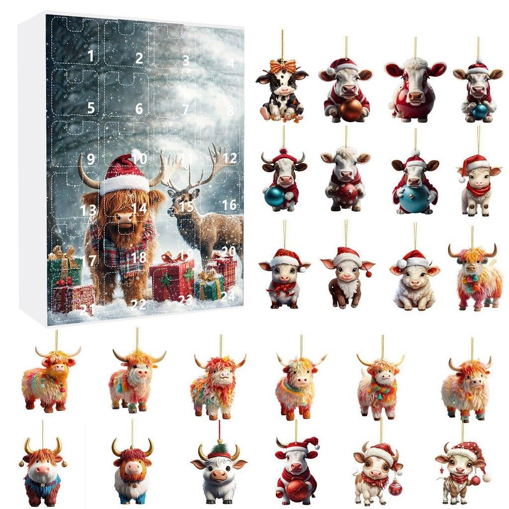 Christmas Countdown Calendar With Acrylic Cow Decor For Holiday Party Gifts And Festive Decor