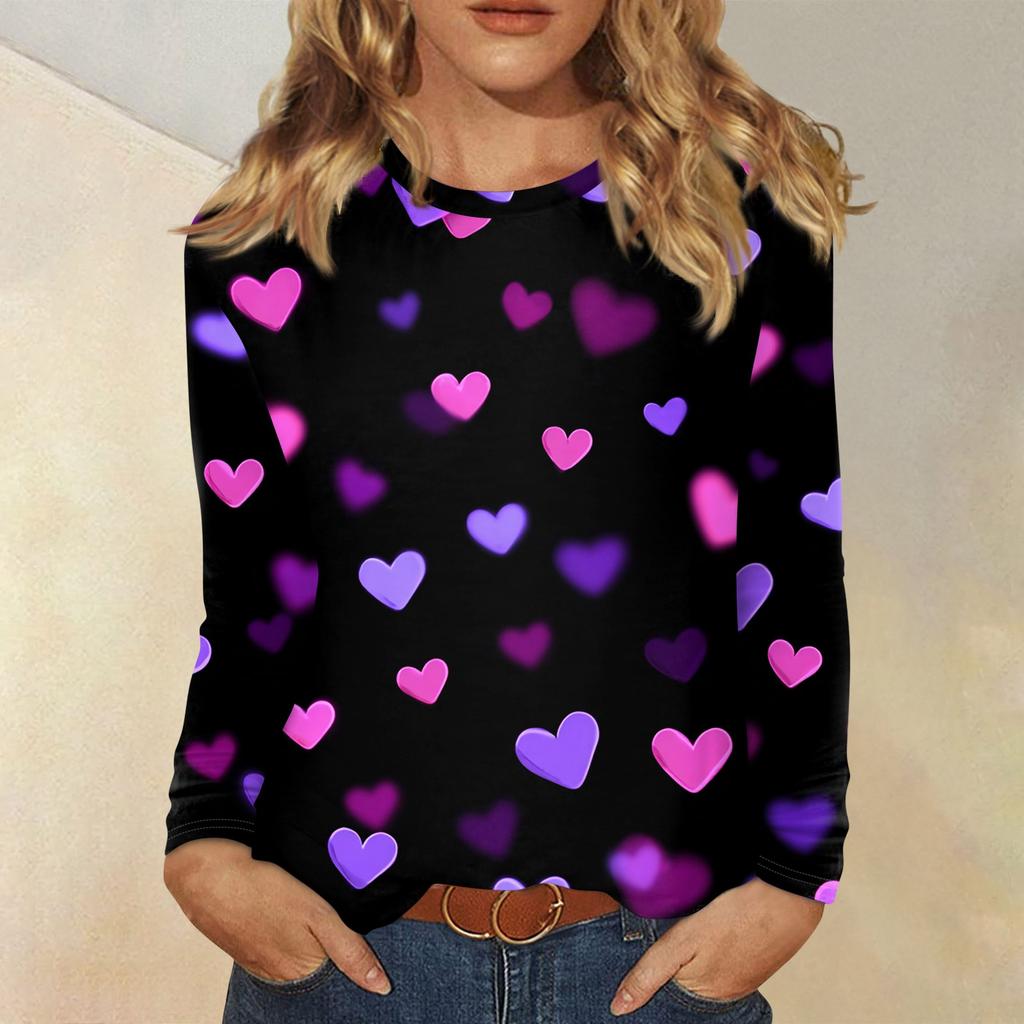 Damen Valentinstag Modisches Herzmuster Rundhals Langarm Pullover Top