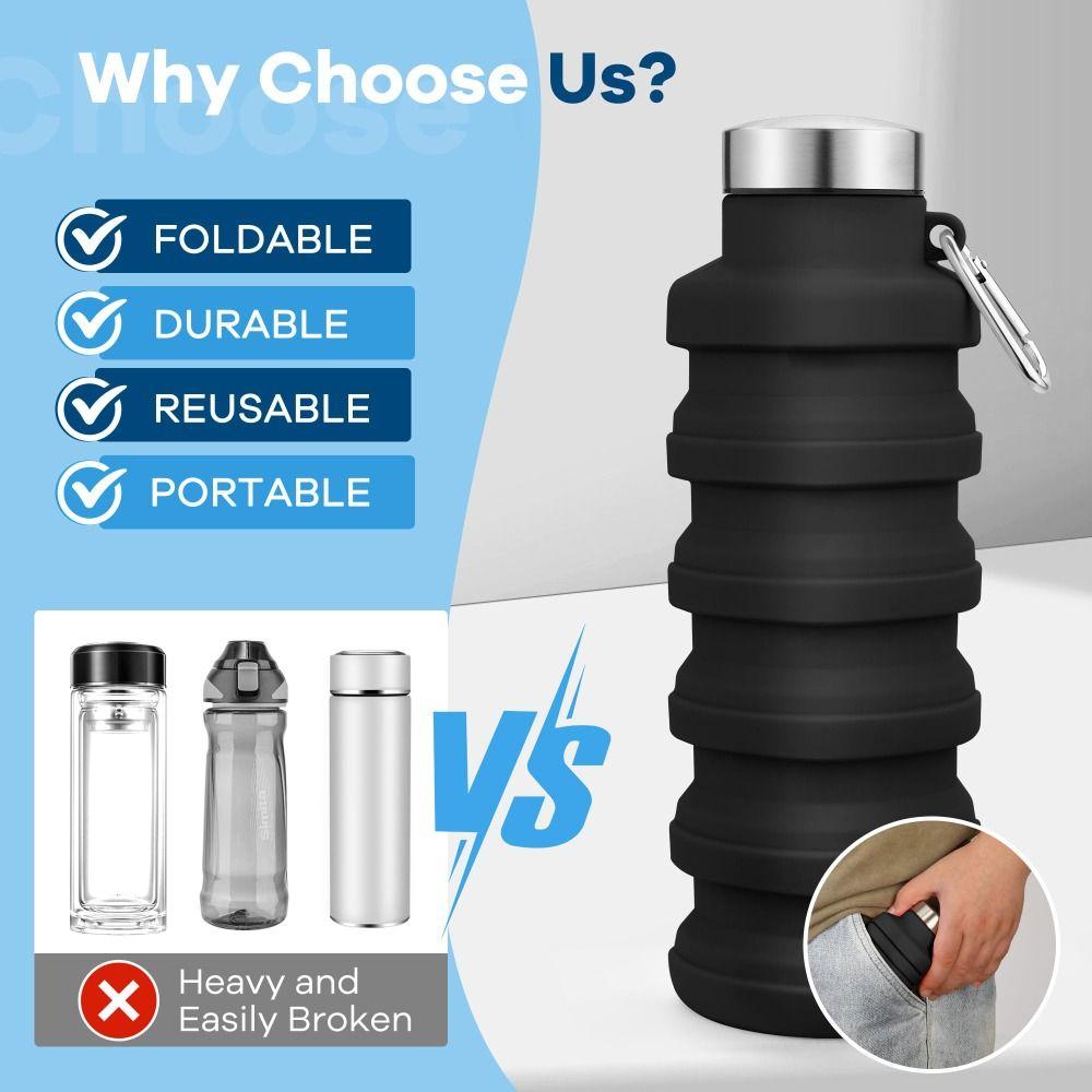 17oz Collapsible Water Bottle Silicone Leakproof Foldable Water Bottle Eco-Friendly Lightweight Sport Water Bottle Hiking