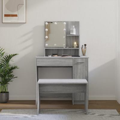 Vidaxl Dressing Table Set with LED Lighting, Sonoma Oak Grey