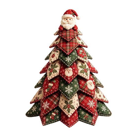 DIY Fabric Quilted Tree Decoration Christmas Kit,3D Patchwork Craft Set for Handmade Holiday Decor Home Beginners,Tabletop with Snowman/Reindeer/Santa