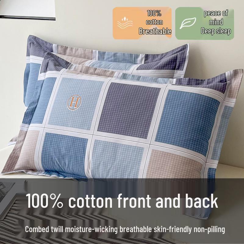 Set of Two 100% Cotton Large Pillowcases, Thick 48x74cm for Home Use