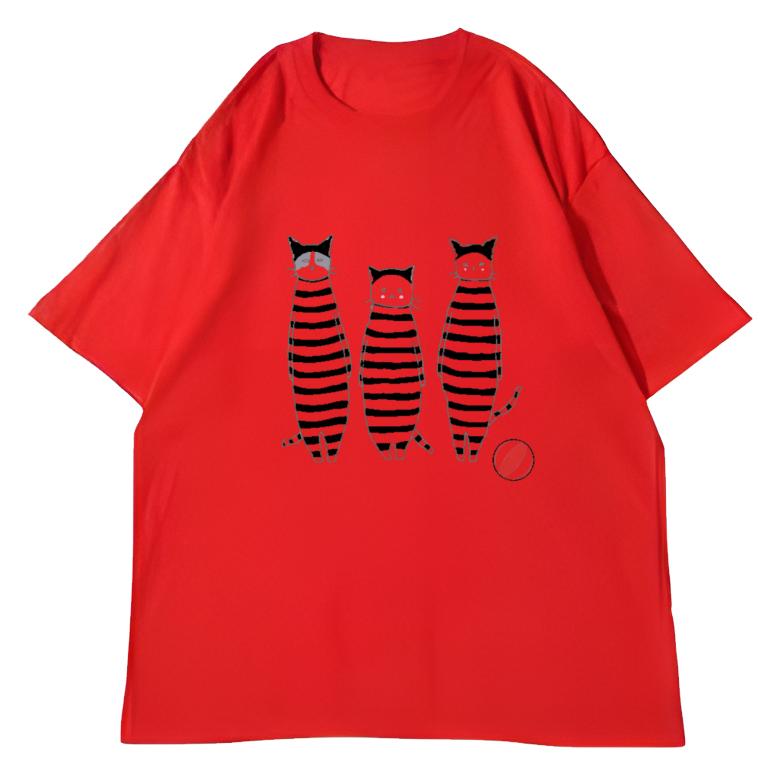 

Adult and Childrens Healing Striped Cat Casual Relaxed Style Pure Cotton Tshirt Couple and Parentchild Style S