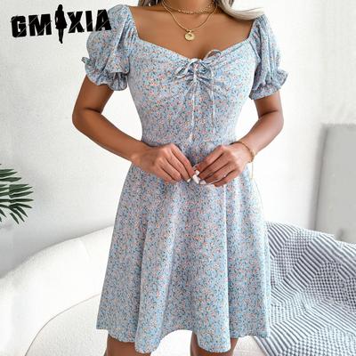 Women's Fashion  Solid Color Print  High Waist Cocktail & Evening Dresses Short Sleeve Square Collar
