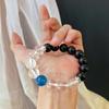 Retro 12Mm Large Particle Retro National Style Natural Black Agate Natural White Crystal Contrasting Color Bracelet Bracelet