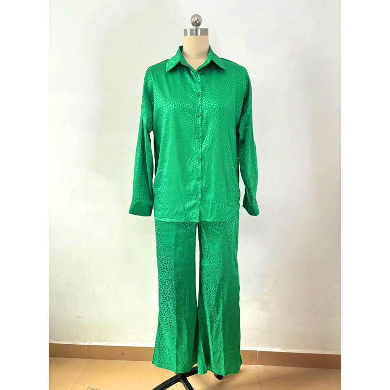 European and American Suit Women's Long-Sleeved Lapel Shirt Leopard Print Trousers Women's Fashion Casual Two-Piece Suit