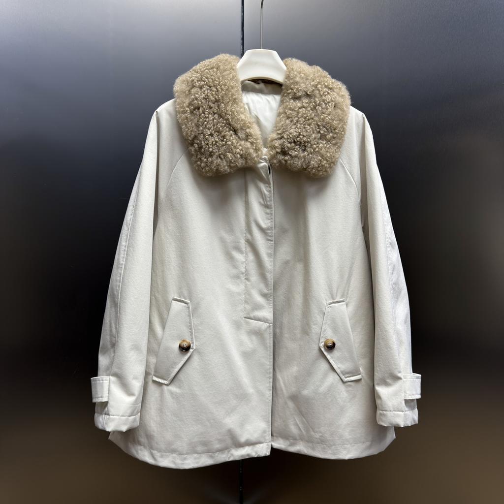 New Cashmere Fur Collar White Goose Down Jacket Women's Medium and Long Loose Fur Collar Warm Jacket