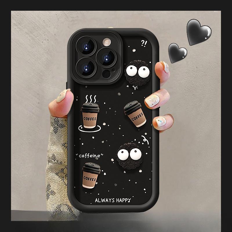 Coal Ball Coffee Doll Lanyard Suitable for Apple 16PRO Mobile Phone Case 15/14 Matte Silicone 13 Fine Hole Anti-fall XS